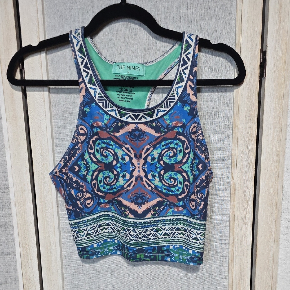 The Nines Womens Blue Paisley Geometric Racerback Crop Top‎ JT5644 Size M